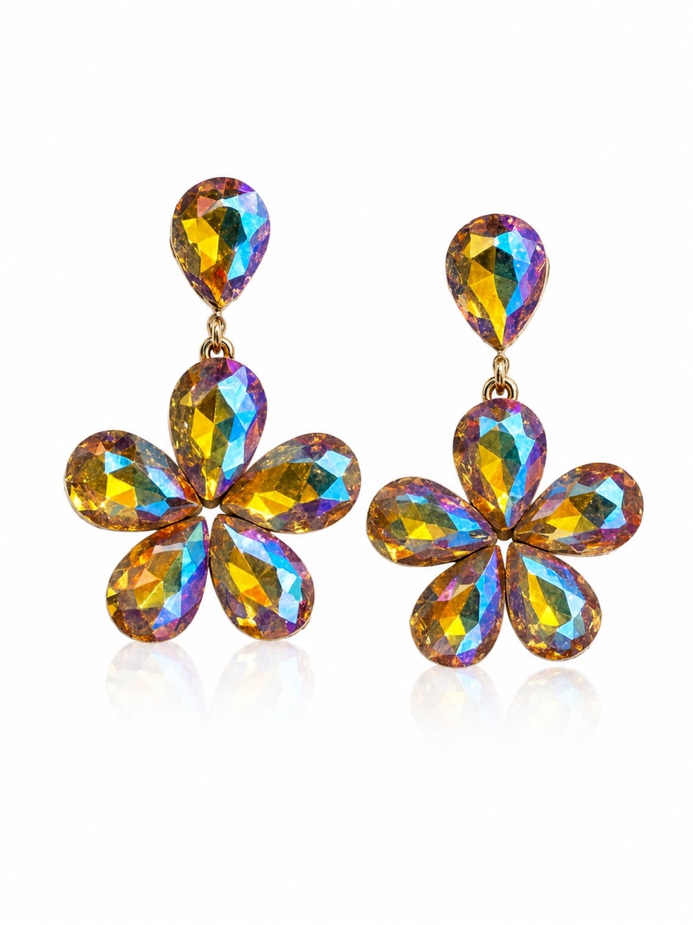 Multicolor Crystal Flower Drop Earrings - Women Jewelry